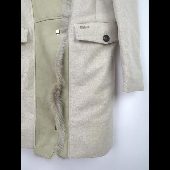 NWT $1805 WOOLRICH Sz S Emily Fur Coat Wool Cashmere Lamb Shearling Insulated - Picture 6 of 11